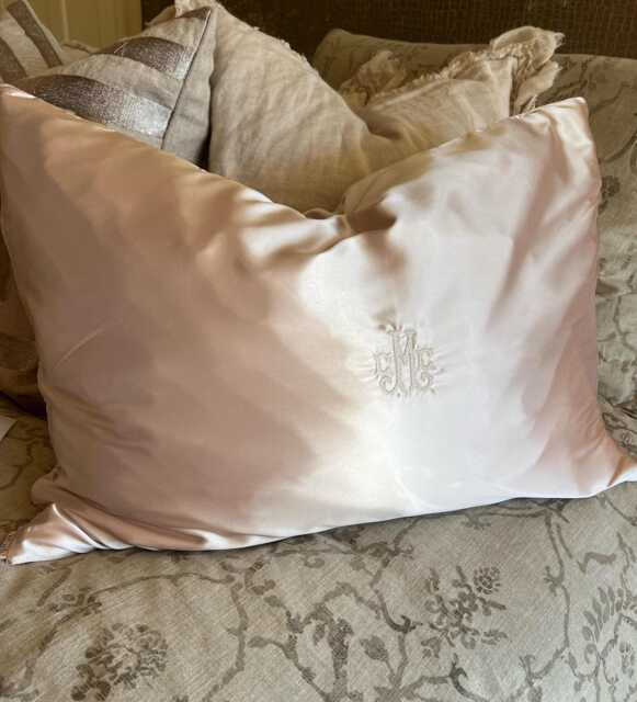 Monogrammed Silk Or Satin Pillow Cover, Custom Embroidered Pillowcase, Personalized Home Decor - image 1