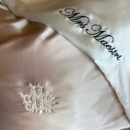 Monogrammed Silk Or Satin Pillow Cover, Custom Embroidered Pillowcase, Personalized Home Decor - thumbnail 3