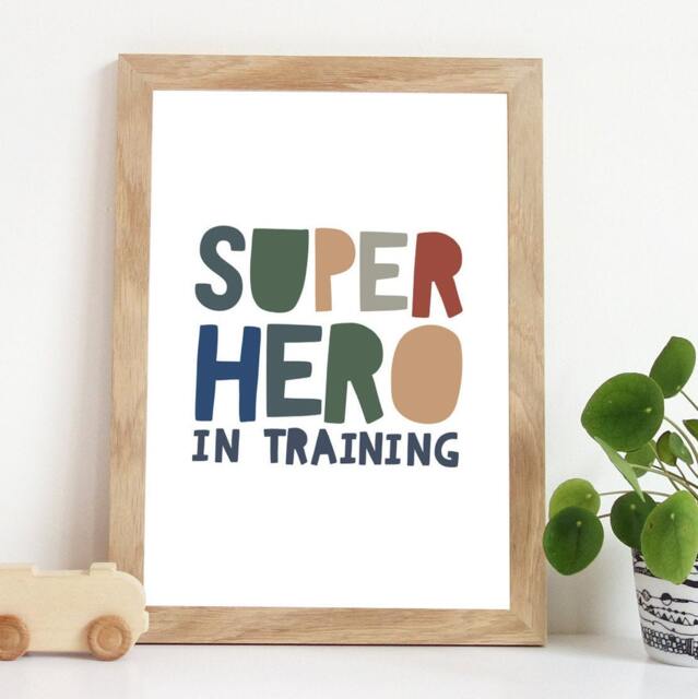 Superhero in Training Print, Boys Nursery Prints, Bedroom Decor, Playroom Wall Art, Blue - image 1