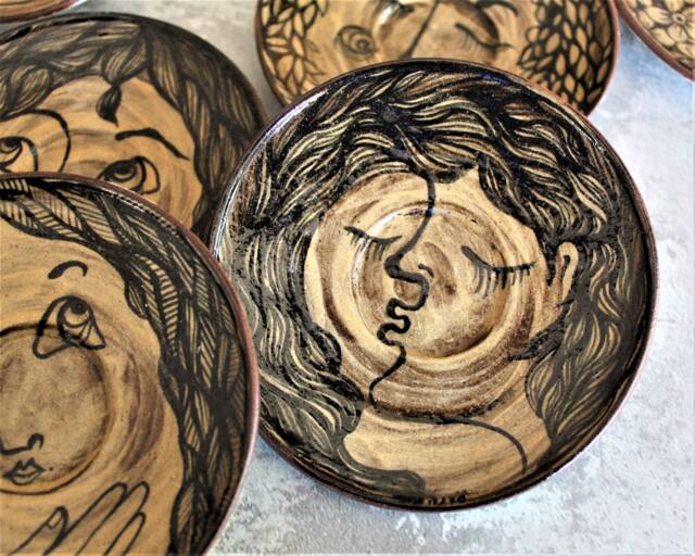 Small Ceramic Plate, Unique Gift Idea, Clay Valentine's Gift, House Warming Wall Hanging, Ceramics & Pottery, Tiny - image 1