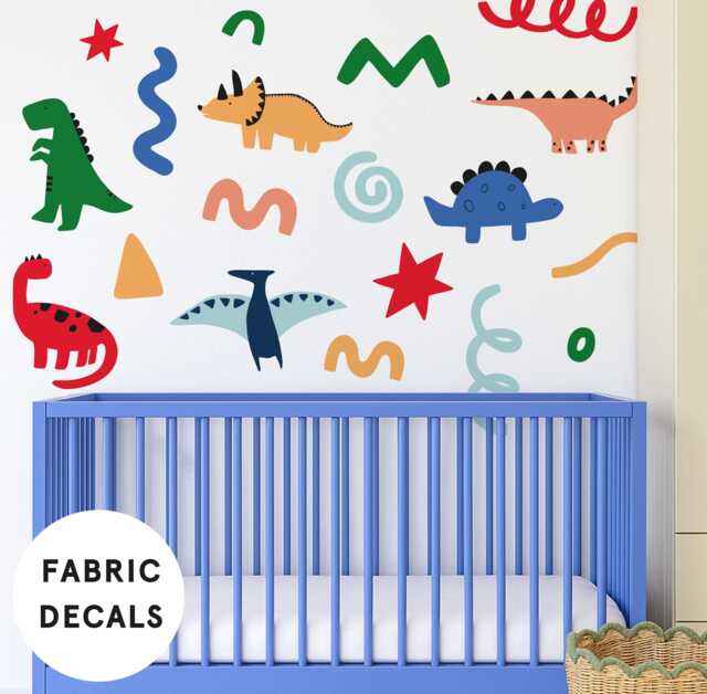 Doodle Dinosaur Fabric Wall Stickers Removable Kids Room Decor - image 1