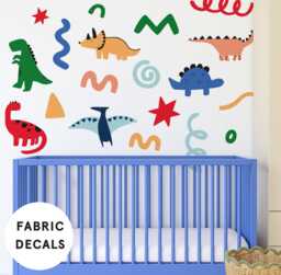 Doodle Dinosaur Fabric Wall Stickers Removable Kids Room Decor - thumbnail 1