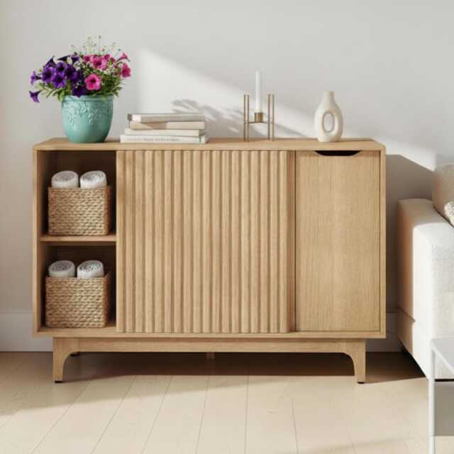 Fluted Sliding Door Sideboard Modern Mid-Century Buffet Storage Cabinet - image 1
