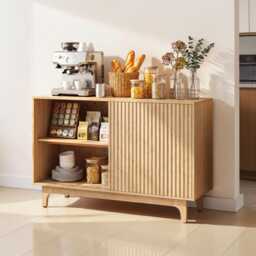 Fluted Sliding Door Sideboard Modern Mid-Century Buffet Storage Cabinet - thumbnail 3