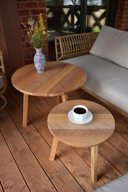 Handcrafted Oak End Tables Set Of 2 - Chevron Plywood Mosaic Side Solid Wood Accent - image 1