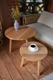 Handcrafted Oak End Tables Set Of 2 - Chevron Plywood Mosaic Side Solid Wood Accent - thumbnail 1