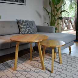 Handcrafted Oak End Tables Set Of 2 - Chevron Plywood Mosaic Side Solid Wood Accent - thumbnail 4