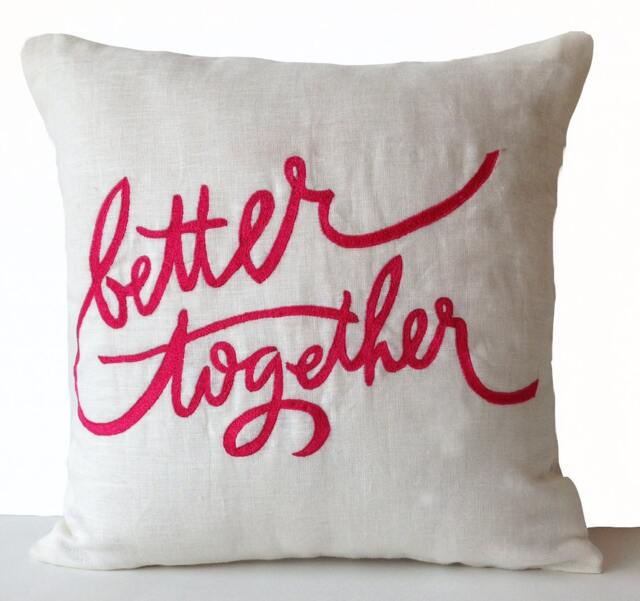 Better Together Hot Pink Cute Pillow Cover 14x14 Gift For Her, Dorm Decor, Wedding Anniversary Birthday - image 1