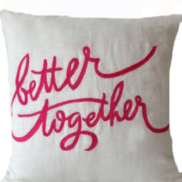 Better Together Hot Pink Cute Pillow Cover 14x14 Gift For Her, Dorm Decor, Wedding Anniversary Birthday - thumbnail 2