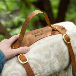 Personalized Leather Blanket Carrier Strap, Anniversary Gift - thumbnail 2