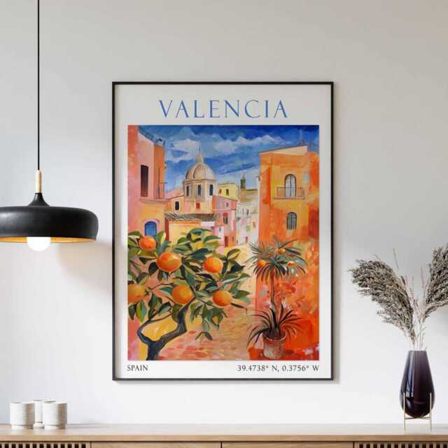 Valencia Travel Print, Wall Art, Spain Cityscape Decor, Poster, Spanish Artwork - image 1