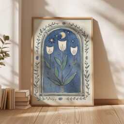 Enchanted Tulip Art Print, Celestial Moon & Stars, Boho Decor - thumbnail 3