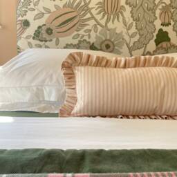 Pink Stripe Lumbar Cushion Cover, Handmade Bolster Pillow, Farmhouse Country Decor - thumbnail 3