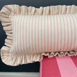 Pink Stripe Lumbar Cushion Cover, Handmade Bolster Pillow, Farmhouse Country Decor - thumbnail 4