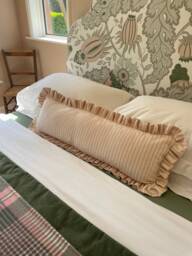 Pink Stripe Lumbar Cushion Cover, Handmade Bolster Pillow, Farmhouse Country Decor - thumbnail 1