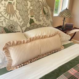 Pink Stripe Lumbar Cushion Cover, Handmade Bolster Pillow, Farmhouse Country Decor - thumbnail 2