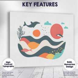 Abstract Ocean Dolphin Coastal Landscape Mid Century Modern Canvas Wall Art Print Decor Picture Ready To Hang - thumbnail 1