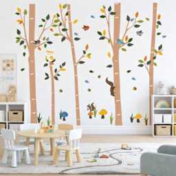 Nursery Wall Decals, Woodland Tree Stickers, Kids Room Forest Decals With Owl, Birds, Squirrel - thumbnail 1