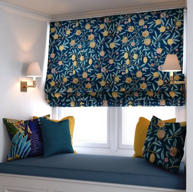 William Morris - Fruit Velvet Indigo/Slate Made To Measure Professionally Roman Blind