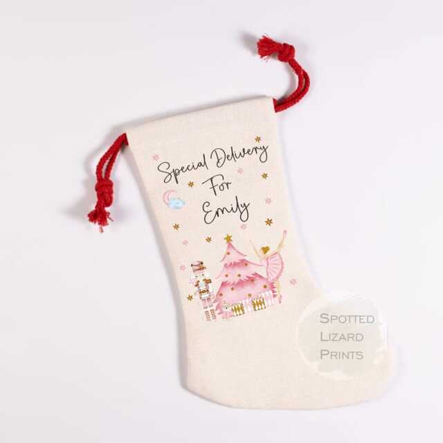 Personalised Christmas Stocking - Linen Santa Custom Family Name Fireplace - image 1