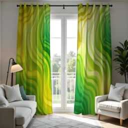 Modern Abstract Curtains, Green Yellow Flowing Wave Design Drapes, Custom Made Window Panels For Bold Contemporary Interiors - thumbnail 4