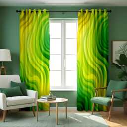 Modern Abstract Curtains, Green Yellow Flowing Wave Design Drapes, Custom Made Window Panels For Bold Contemporary Interiors - thumbnail 1
