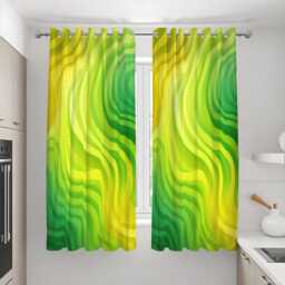 Modern Abstract Curtains, Green Yellow Flowing Wave Design Drapes, Custom Made Window Panels For Bold Contemporary Interiors - thumbnail 3