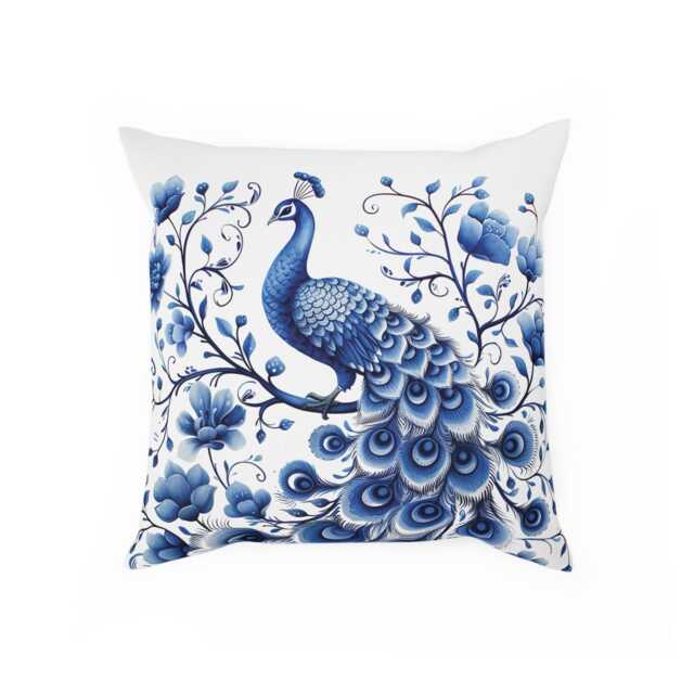 Cushion, Delft Blue Pillow, Peacock, Boho Chic, Bird Decor, Cozy Home, & White Peacock Pillow, Decor, Lover - image 1