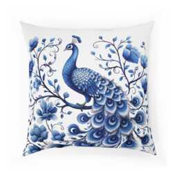 Cushion, Delft Blue Pillow, Peacock, Boho Chic, Bird Decor, Cozy Home, & White Peacock Pillow, Decor, Lover - thumbnail 2