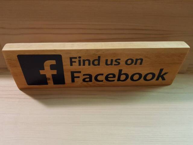 Free Standing Find Us On Facebook Wooden Advertising Sign, Wedding, Engagement, Anniversary, Valentines, Love, Party, Birthday, Gift, Shopping - image 1