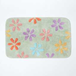 Floral Cotton Bath Mat Non Slip Absorbent Bathroom Floor 2 Sizes