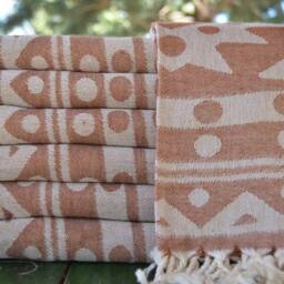 "Brown & Cream Towel, Spa Towel, Organic Towel, Soft Towel, Bohemian Towel, Round Peshtemal, Double Face Towel, Turkish Towel, 40""x70" - thumbnail 2