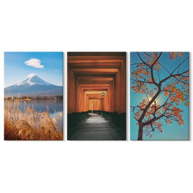 Set Of 3 Canvas Prints - Japanese Landscapes, Nature & Architecture Asia, Brown Wall Art Large, Landscapes Decor - image 1