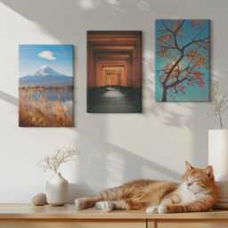 Set Of 3 Canvas Prints - Japanese Landscapes, Nature & Architecture Asia, Brown Wall Art Large, Landscapes Decor - thumbnail 2
