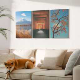 Set Of 3 Canvas Prints - Japanese Landscapes, Nature & Architecture Asia, Brown Wall Art Large, Landscapes Decor - thumbnail 3