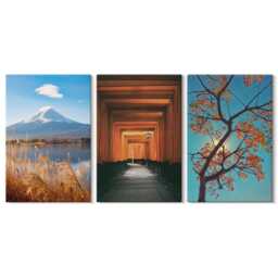 Set Of 3 Canvas Prints - Japanese Landscapes, Nature & Architecture Asia, Brown Wall Art Large, Landscapes Decor - thumbnail 1