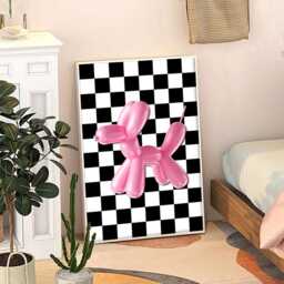 Pink Balloon Dog Checkered Art Canvas Poster, Trendy Wall Art, Apartment Aesthetic Decor, Retro Home Printed Gift - thumbnail 3