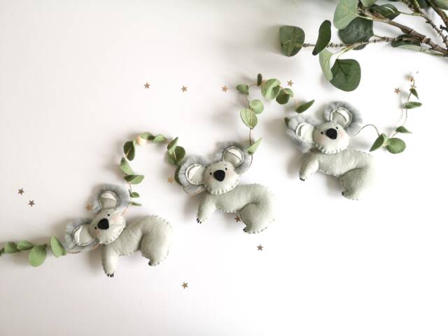 Felt Koala Garland, Nursery Decor, Safari Themed Room Australian Wall Hanging, Kids Bedroom - image 1