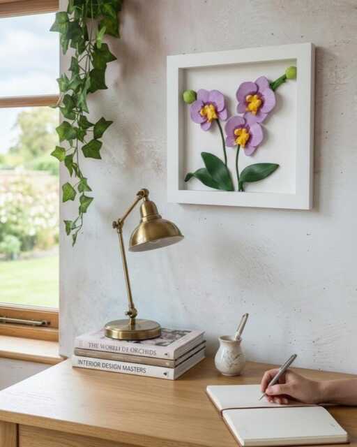 3D Orchid Wall Art, Framed Plaster Flowers, Handmade Floral Decor, Botanical Home Office Unique Lover Gift, 8x8 Shadow Box - image 1