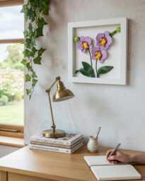 3D Orchid Wall Art, Framed Plaster Flowers, Handmade Floral Decor, Botanical Home Office Unique Lover Gift, 8x8 Shadow Box - thumbnail 1