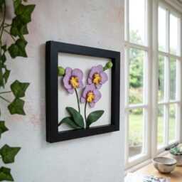 3D Orchid Wall Art, Framed Plaster Flowers, Handmade Floral Decor, Botanical Home Office Unique Lover Gift, 8x8 Shadow Box - thumbnail 3