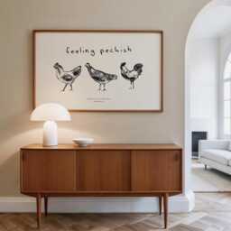 Feeling Peckish Print Foodie Chicken Hen Farmhouse Wall Art Poster, Horizontal Landscape - thumbnail 1