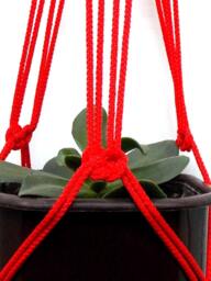 Red Mini Macrame Plant Hanger 18 Inches 3 Mm - Hanging Planter Indoor Outdoor Gift Idea Wall Hanging Pattern - thumbnail 1