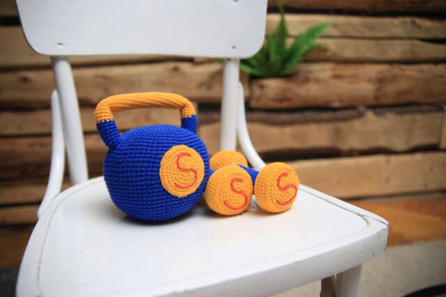 Crochet Baby Kettlebell & Dumbbell Set Plush Crossfit Rattle Toys - image 1