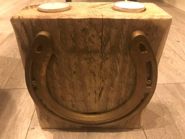 Upcycled Metal & Wooden Tea Light Holders, Horse Shoe - image 1