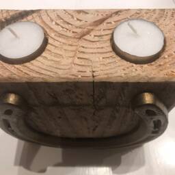 Upcycled Metal & Wooden Tea Light Holders, Horse Shoe - thumbnail 2