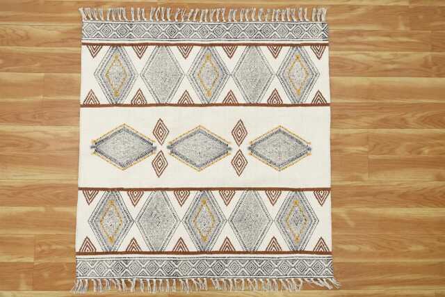 Handmade Cotton Dhurrie Rug, Boho Tribal Diamond Geometric Flatweave Carpet - image 1