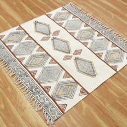 Handmade Cotton Dhurrie Rug, Boho Tribal Diamond Geometric Flatweave Carpet - thumbnail 3
