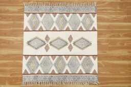 Handmade Cotton Dhurrie Rug, Boho Tribal Diamond Geometric Flatweave Carpet - thumbnail 1