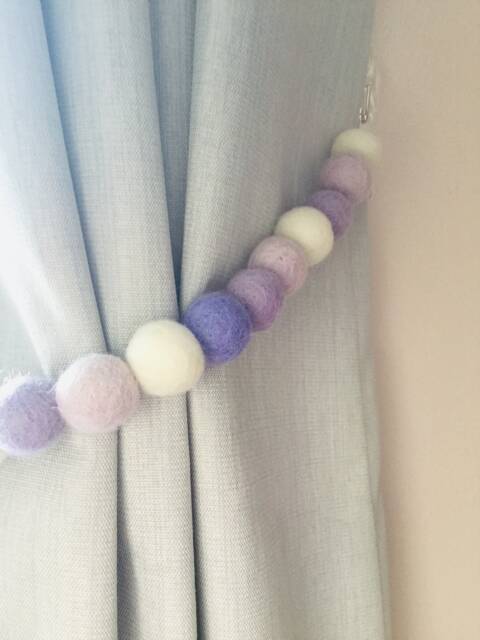 Pastel Lilac Felt Ball Curtain Tie Back Rainbow Pom Decor - image 1